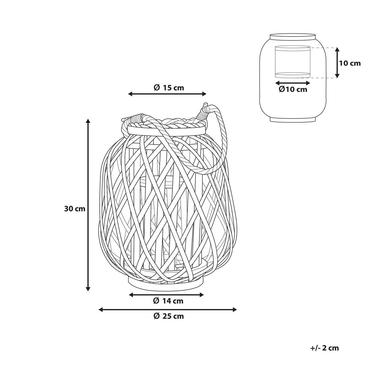 Beliani - MAURITIUS - Lantaarn - Lichte Houtkleur - Wilgenhout 11 Beliani - MAURITIUS - Lantaarn - Lichte Houtkleur - Wilgenhout - Afbeelding 9