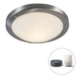 QAZQA Smart Plafonnière Staal 31 Cm Incl. WiFi A60 IP44 - Yuma