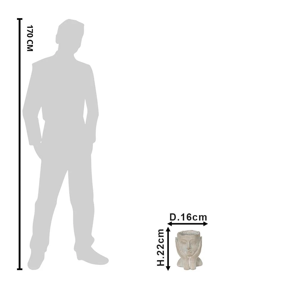 Clayre & Eef Bloempot Hoofd 13x13x18 Cm Grijs Steen Bloempot Binnen 3 Clayre & Eef Bloempot Hoofd 13x13x18 Cm Grijs Steen Bloempot Binnen - Afbeelding 2