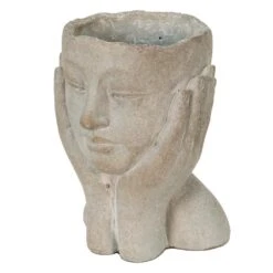 Clayre & Eef Bloempot Hoofd 13x13x18 Cm Grijs Steen Bloempot Binnen 8 Clayre & Eef Bloempot Hoofd 13x13x18 Cm Grijs Steen Bloempot Binnen -Tuinwinkel 11046975